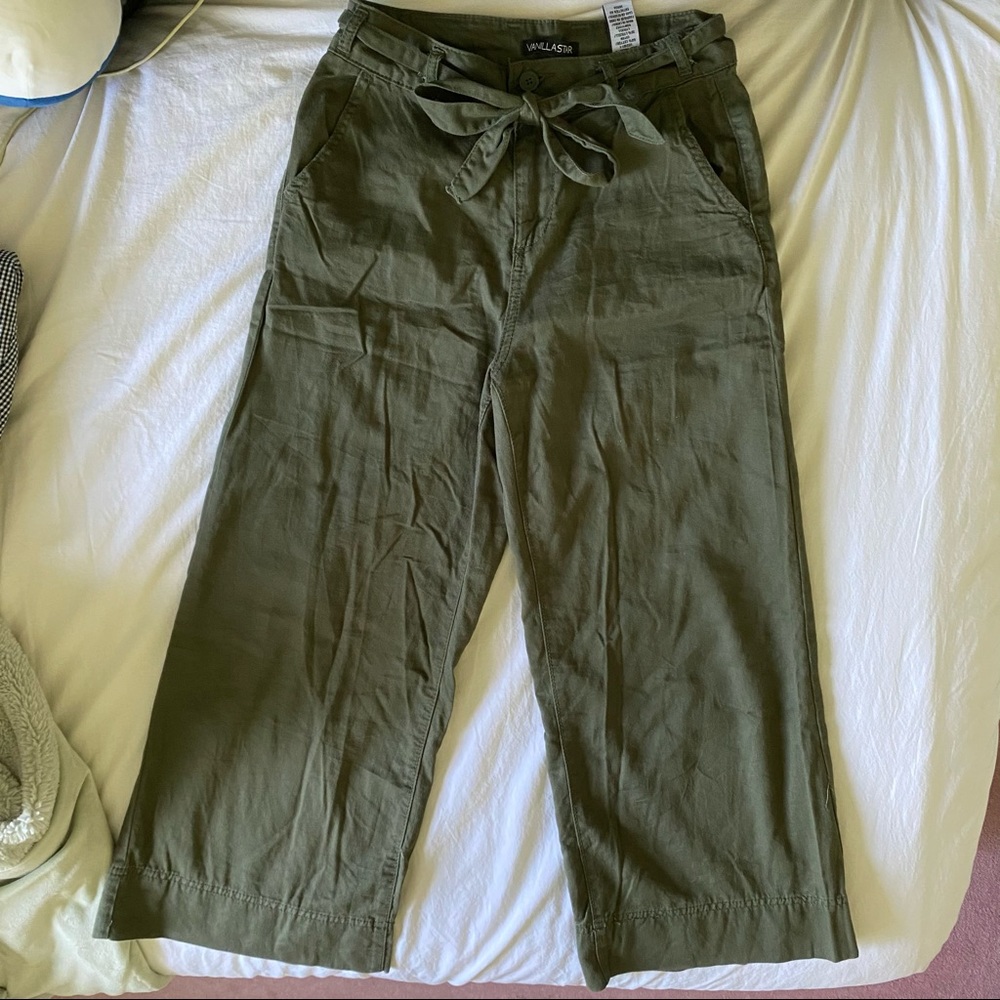 Army Green Wide Leg Cotton Pants (Size S)